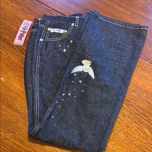 Ed Hardy Navy Jeans with Angel Embroidery